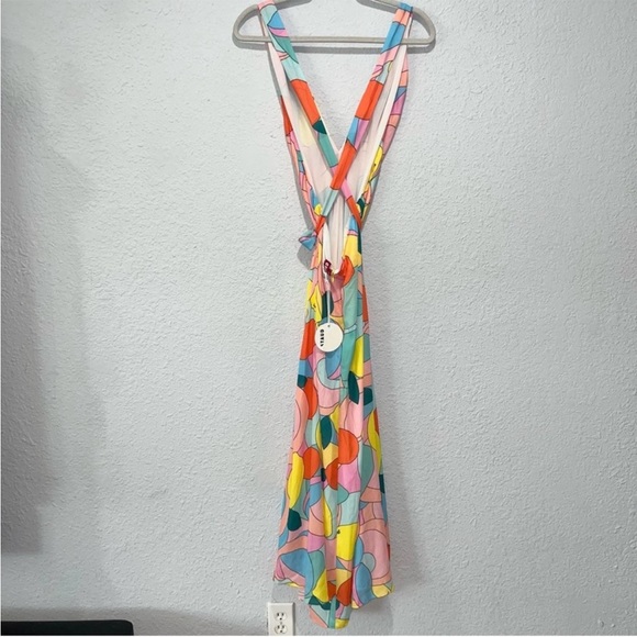 Modern Lemon-Print Dress: Staud Kai Halter Midi Dress Retro Vibe Large NEW - Picture 6 of 10